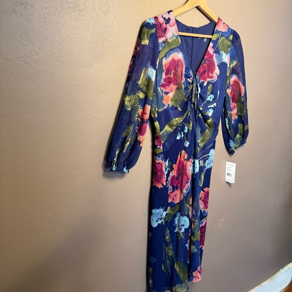 Julia Jordan Blue Floral Midi Dress 3/4 Sleeve NWT Elegant Boho Feminine Size 2 - Picture 9 of 17